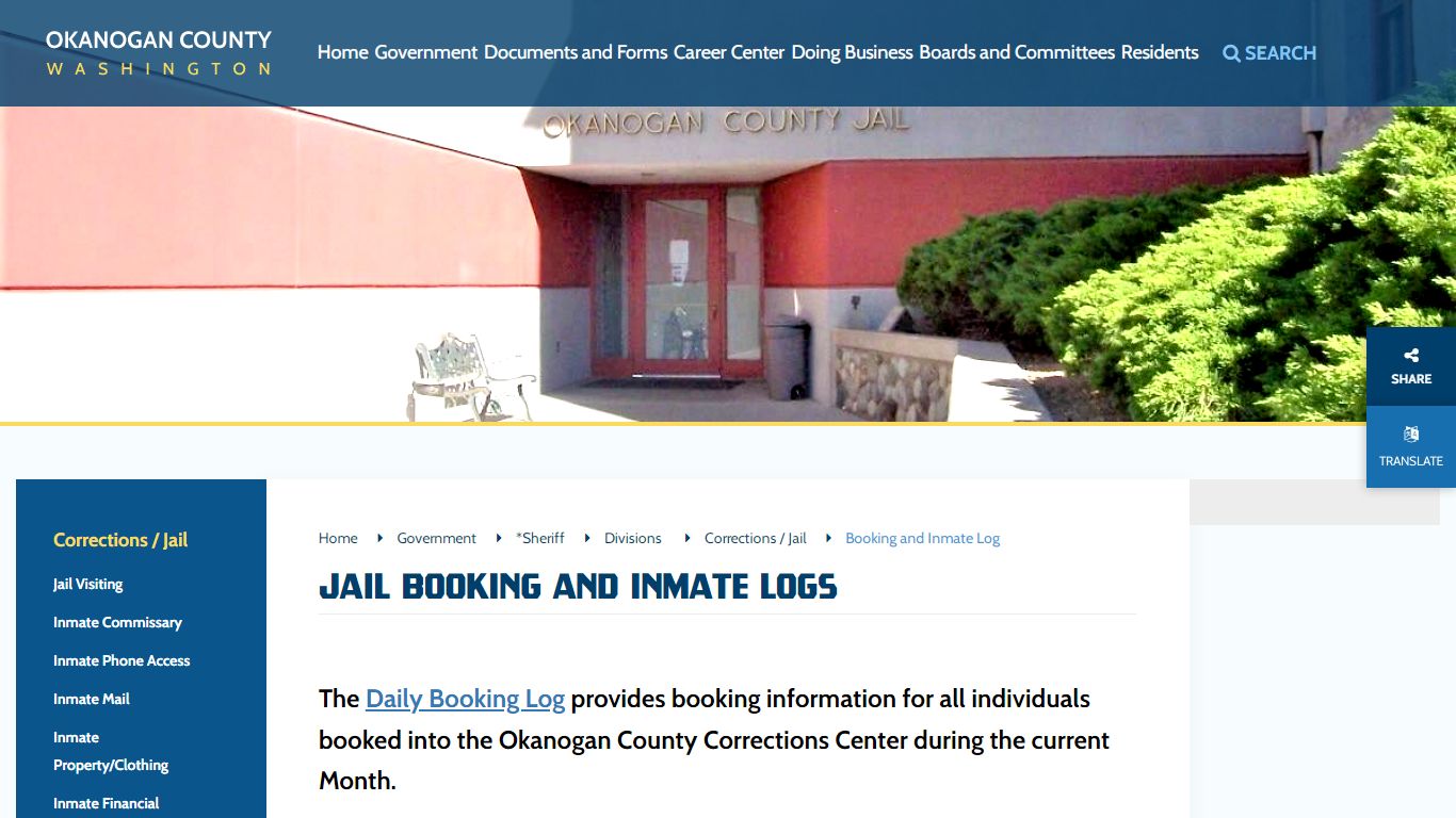 Jail Booking and Inmate Logs - Okanogan County, WA